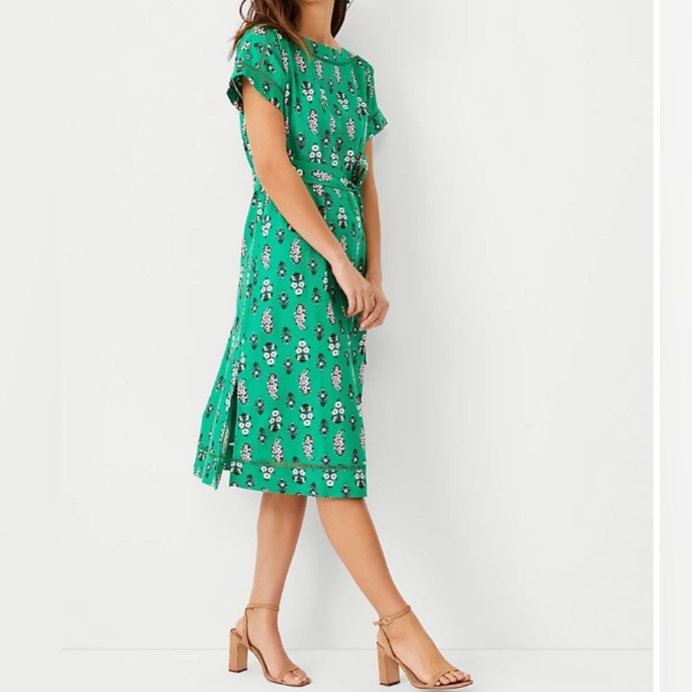 Ann Taylor Floral Cutout Linen Blend Dress